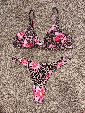 Women’s Pink Floral Leopard Print Bikini Set